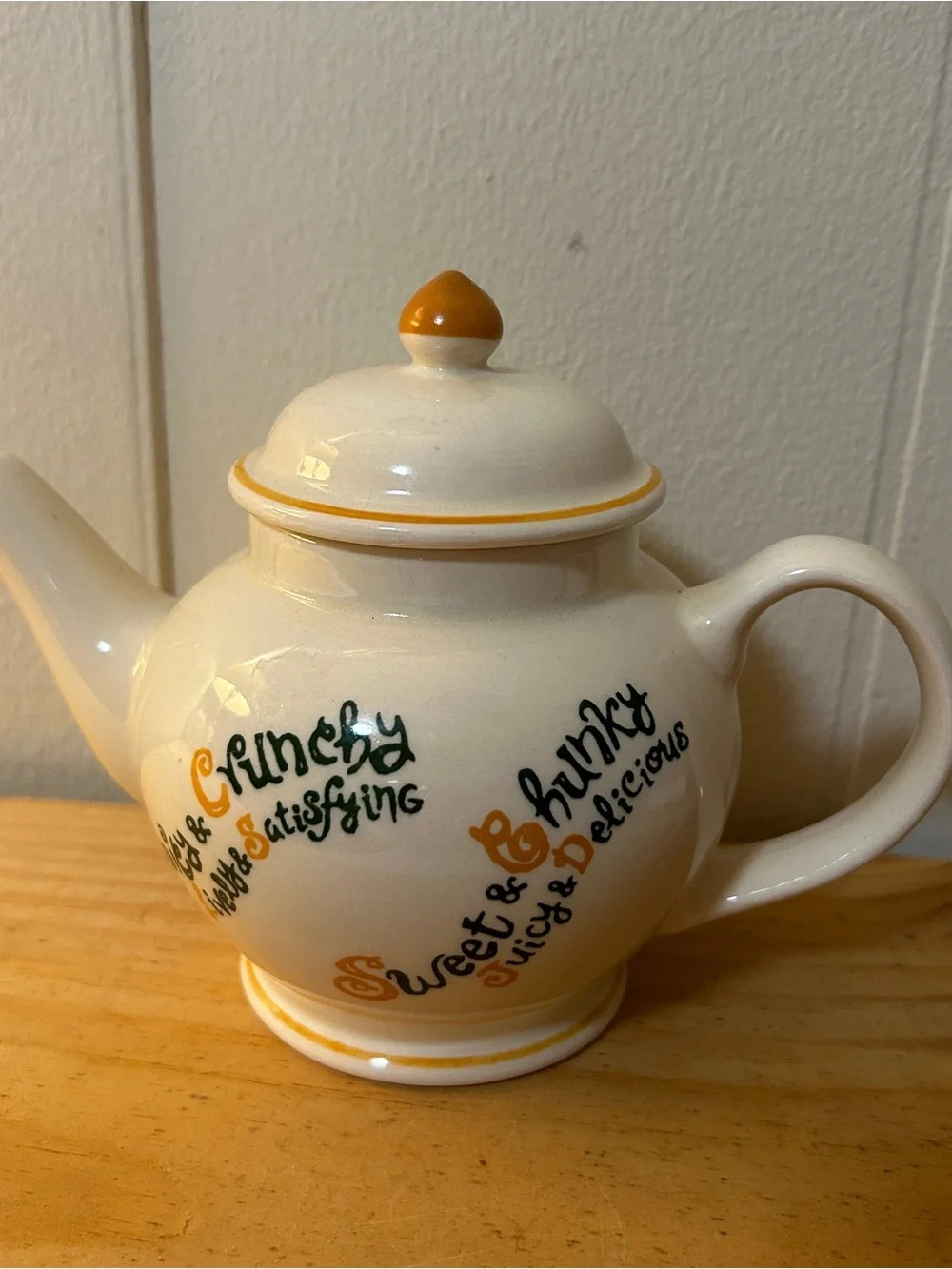 Vintage Mister Donut Fish Ceramic Teapot with Brown Accents and Playful Script